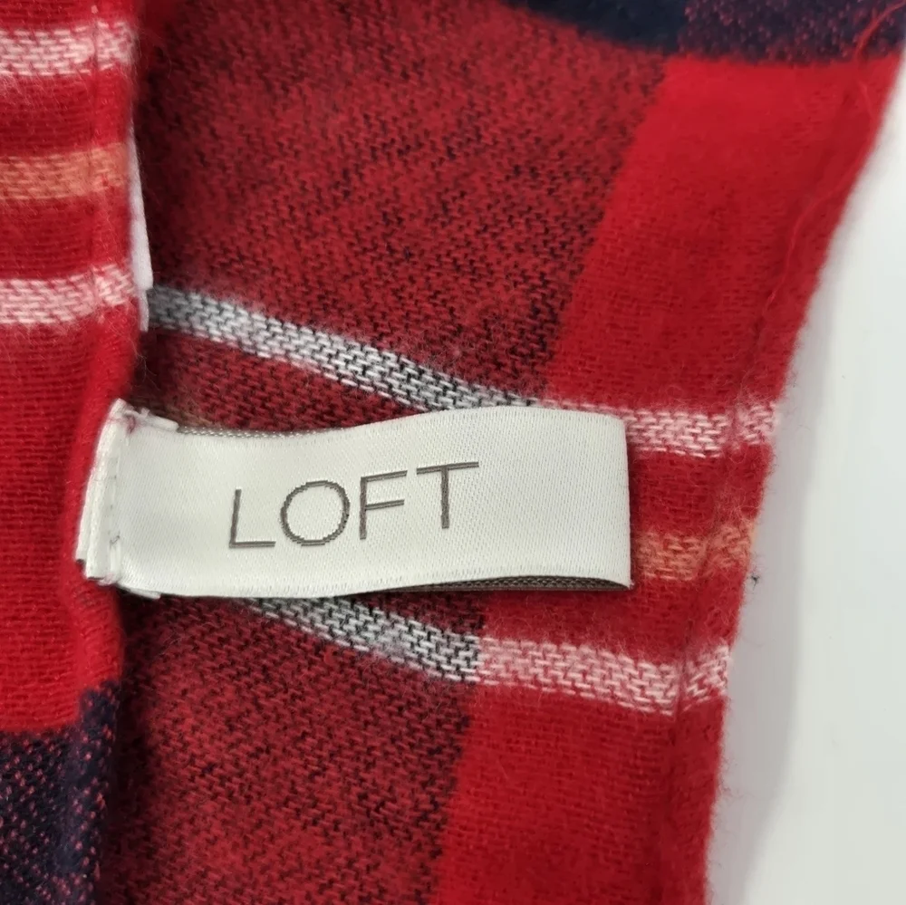 LOFT OVERSIZE RED & BLUE PLAID BLANKET SCARF SHAWL WRAP COTTON BLEND WOMEN OS